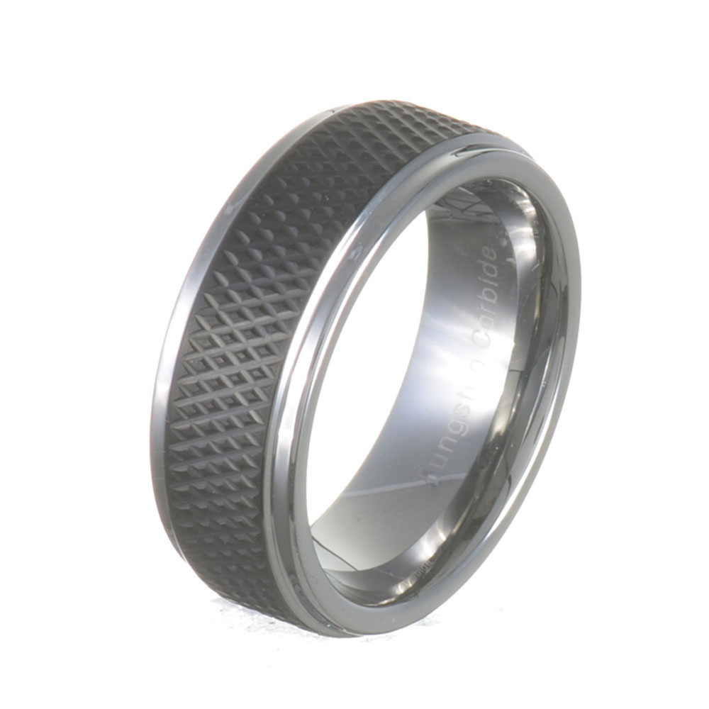 FlameReflection 5mm Black Crafted Cut Flat Step Edge Tungsten Carbide Men's Wedding Band FlameReflection 5mm Black Crafted Cut Flat Step Edge Tungsten Carbide Men's Wedding Band