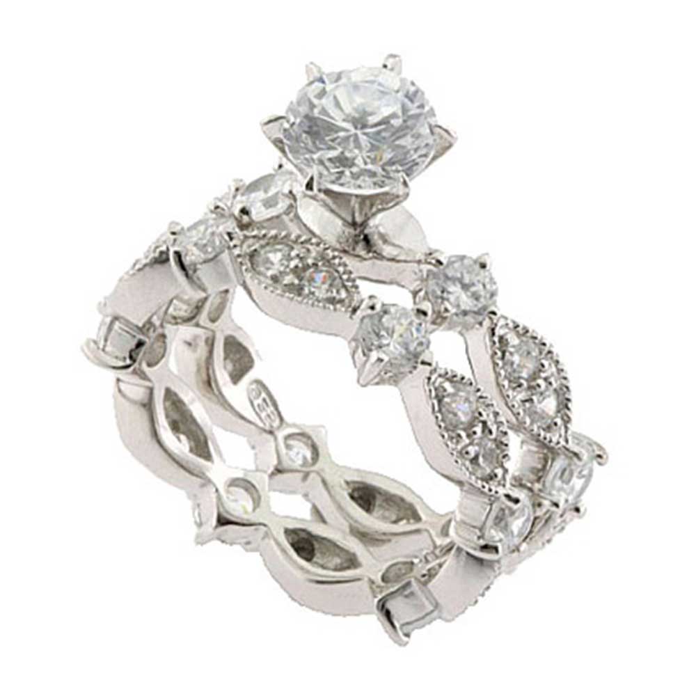 FlameReflection 1.25 CT Round Cubic Zirconia Sterling Silver Vintage Style Women's Wedding Set FlameReflection 1.25 CT Round Cubic Zirconia Sterling Silver Vintage Style Women's Wedding Set
