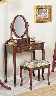 WelcomeiHome .INC Traditional Cherry Finish Wood Vanity Table, Mirror & Stool/Bench Set Welcome iHome inc at Sears.com