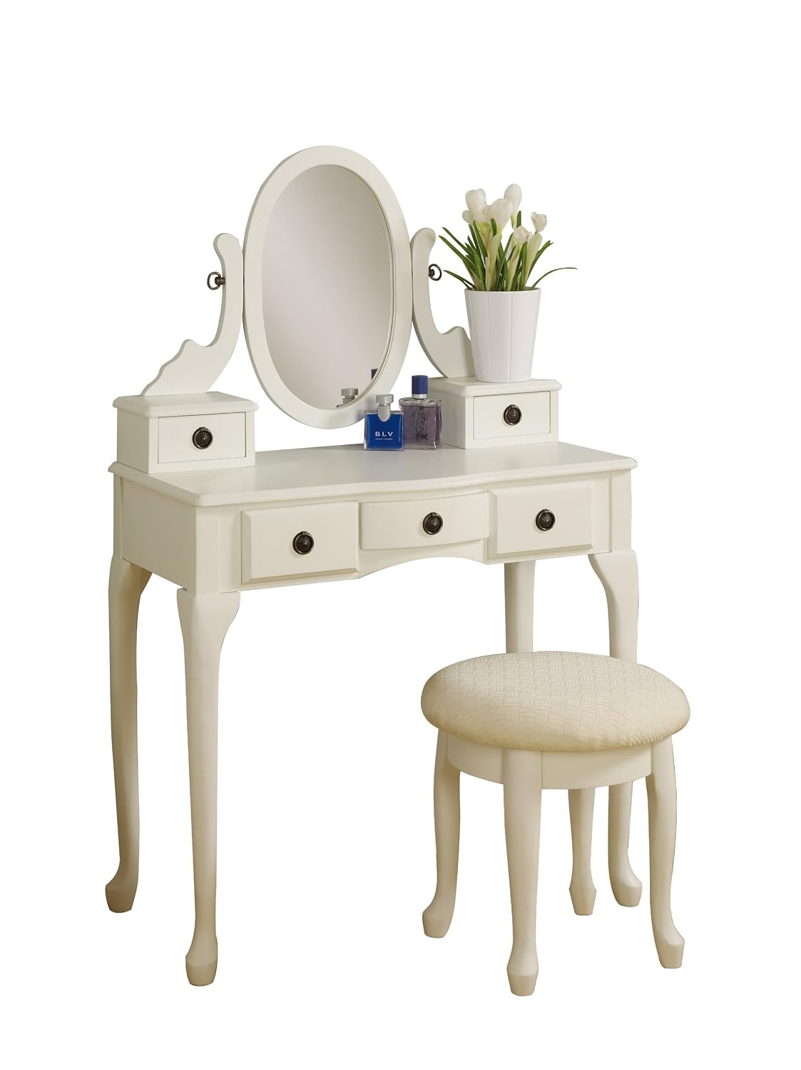 WelcomeiHome .INC 2 pc. Set Storage Drawers Vanity Table and Stool in Antique White Finish at Sears.com