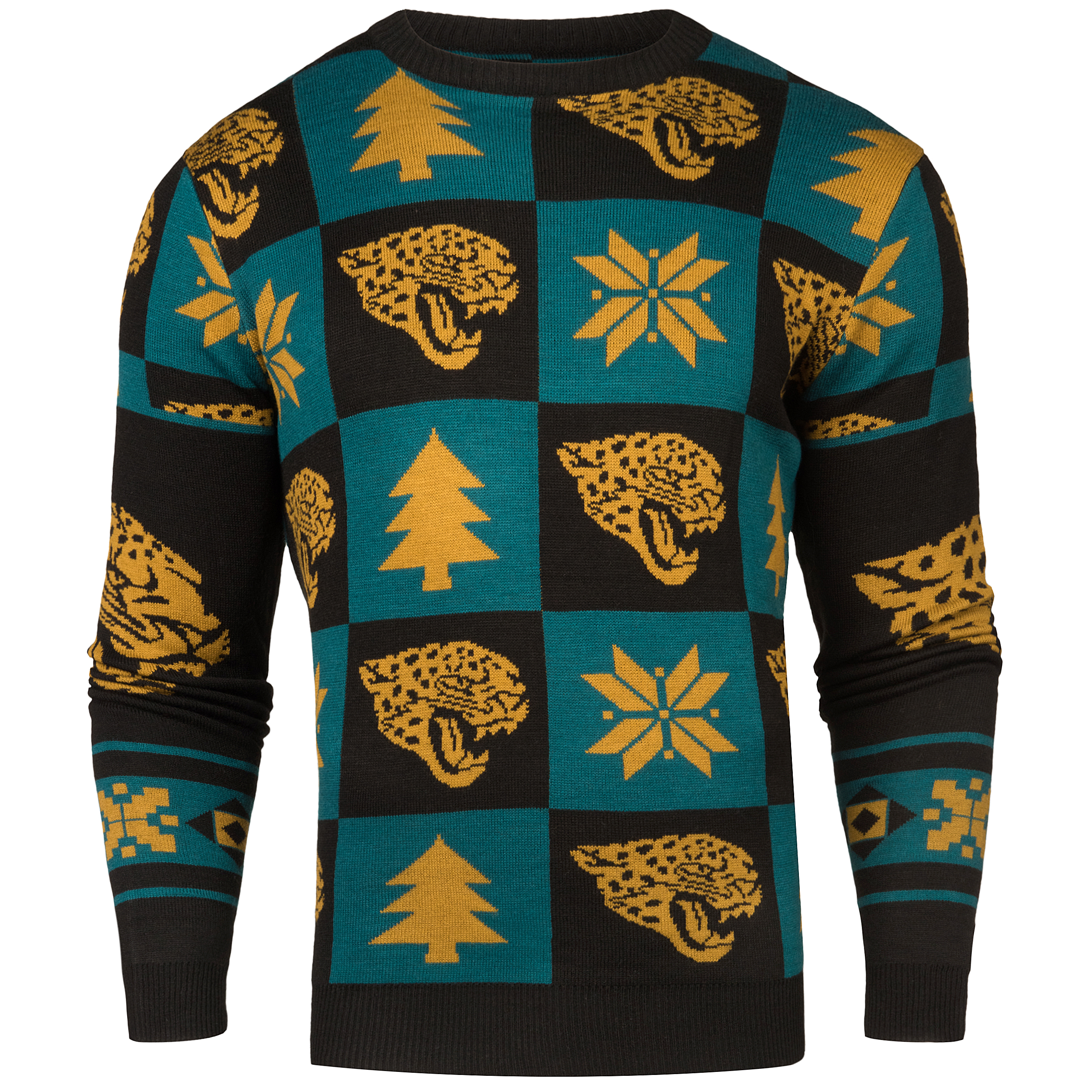 Forever Collectibles Jacksonville Jaguars  Teal & Black Knit Patches Ugly Sweater