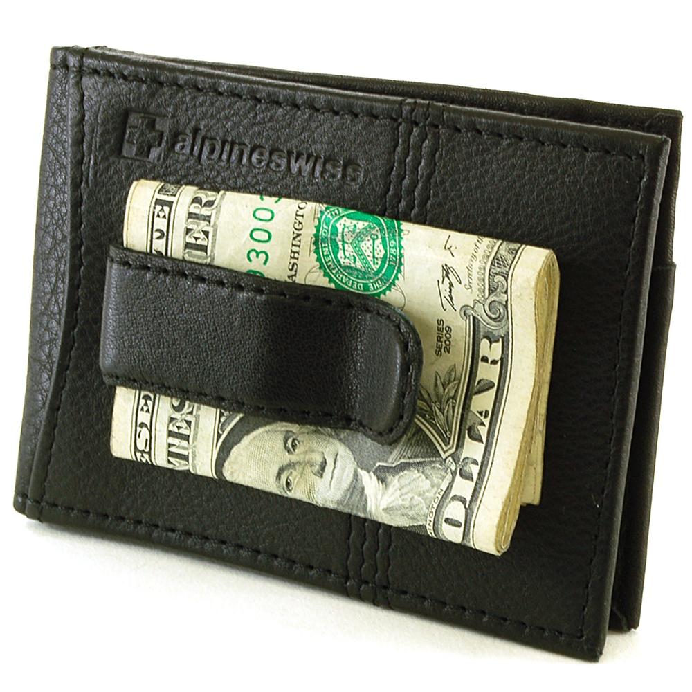 Alpine Swiss Leather Twofold Front Pocket Wallet Money Clip ID Window Flip Fold