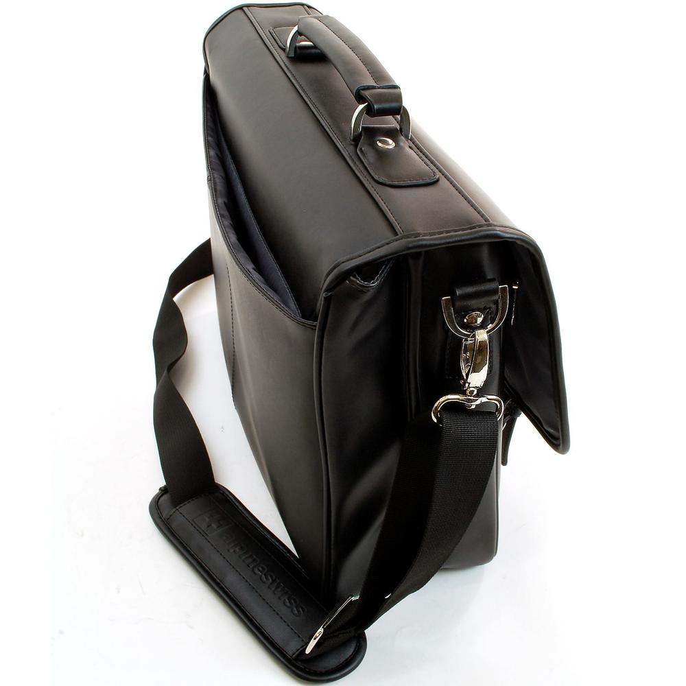 Alpine Swiss Leather Briefcase Dressy Messenger Bag Flapover Buckle Portfolio