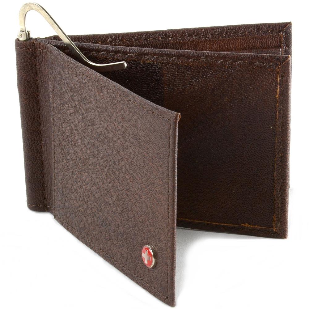Alpine Swiss Men's Deluxe Money Clip Spring Loaded Leather Front Pocket Wallet