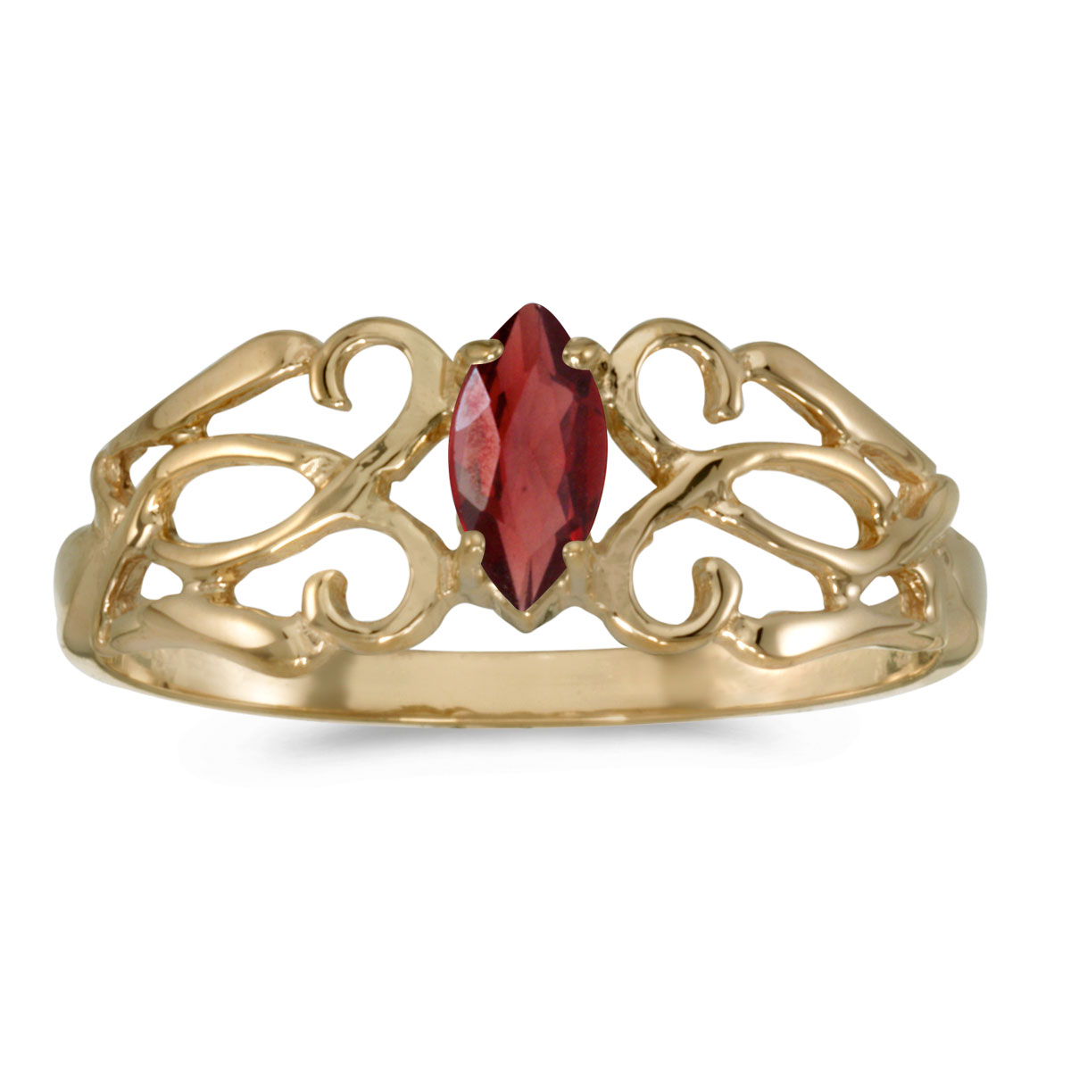 14k.co 10k Yellow Gold Marquise Garnet Filagree Ring 14k.co 10k Yellow Gold Marquise Garnet Filagree Ring