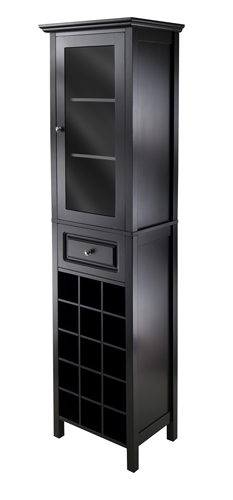 Winsome 15 Bottle Burgundy Wine Cabinet w/ Glass Door & Drawer - Black Finish Winsome 15 Bottle Burgundy Wine Cabinet w/ Glass Door & Drawer - Black Finish