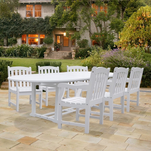 Vifah Bradley Oval Extension White Patio Table & Set Of 6 Slat Back Chairs at Sears.com