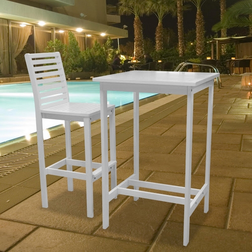 Vifah Bradley Outdoor Patio White Wood Bar Table & Tall White Bar Chair at Sears.com