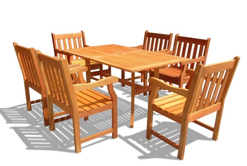 Vifah Outdoor Rectangular Curvy Dining Table Set w/ 6 Slat Back Patio Chairs at Sears.com