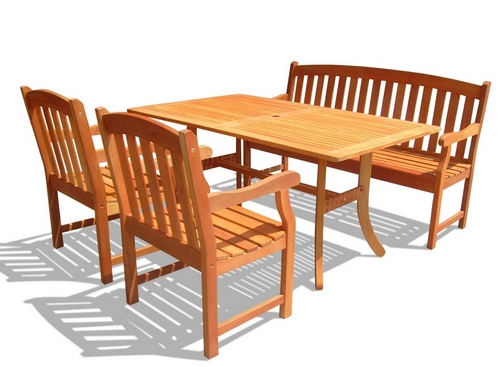 Vifah Outdoor Rectangular Curvy Dining Table Set w/ Slat Back Bench & 2 Chairs at Sears.com