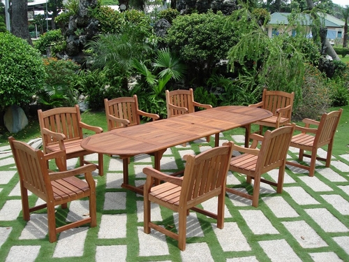 Vifah English Garden Dining Set w/ Oval Extension Table & 8 Slat Patio Chairs at Sears.com