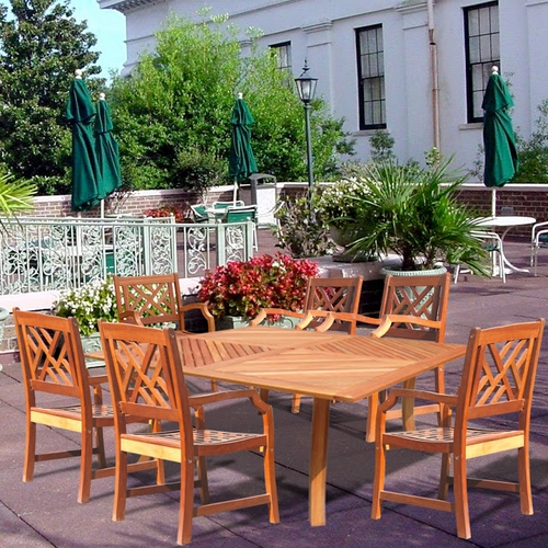 Vifah Patio Wood Square Table & 6 Wood Armchair Outdoor Dining Set - Natural at Sears.com