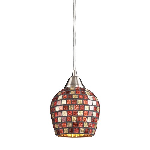 Elk Lighting, Inc. 1 Bulb Pendant Light in Satin Nickel & Multi Mosaic Glass #528-1MLT Elk Lighting, Inc. 1 Bulb Pendant Light in Satin Nickel & Multi Mosaic Glass #528-1MLT