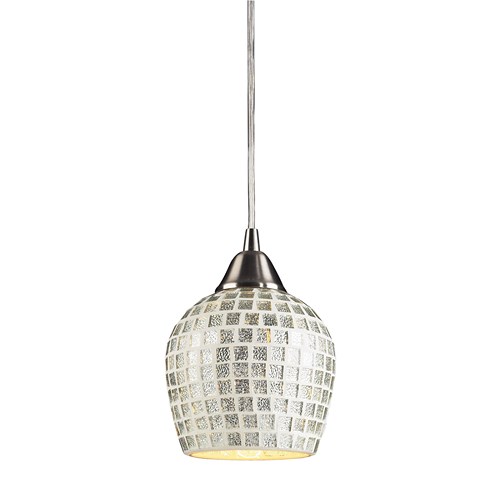 Elk Lighting, Inc. 1 Bulb Pendant Light in Satin Nickel & Silver Mosaic Glass #528-1SLV Elk Lighting, Inc. 1 Bulb Pendant Light in Satin Nickel & Silver Mosaic Glass #528-1SLV
