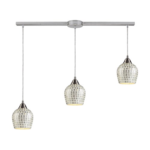 Elk Lighting, Inc. 3 Bulb Linear Pendant Light - Satin Nickel & Silver Mosaic Glass 5283L Elk Lighting, Inc. 3 Bulb Linear Pendant Light - Satin Nickel & Silver Mosaic Glass 5283L