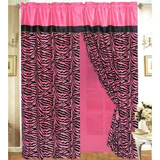 AHF Black/Pink Zebra Stripe Satin Window Curtain Drape Set +Sheer Liner+Valance AHF Black/Pink Zebra Stripe Satin Window Curtain Drape Set +Sheer Liner+Valance