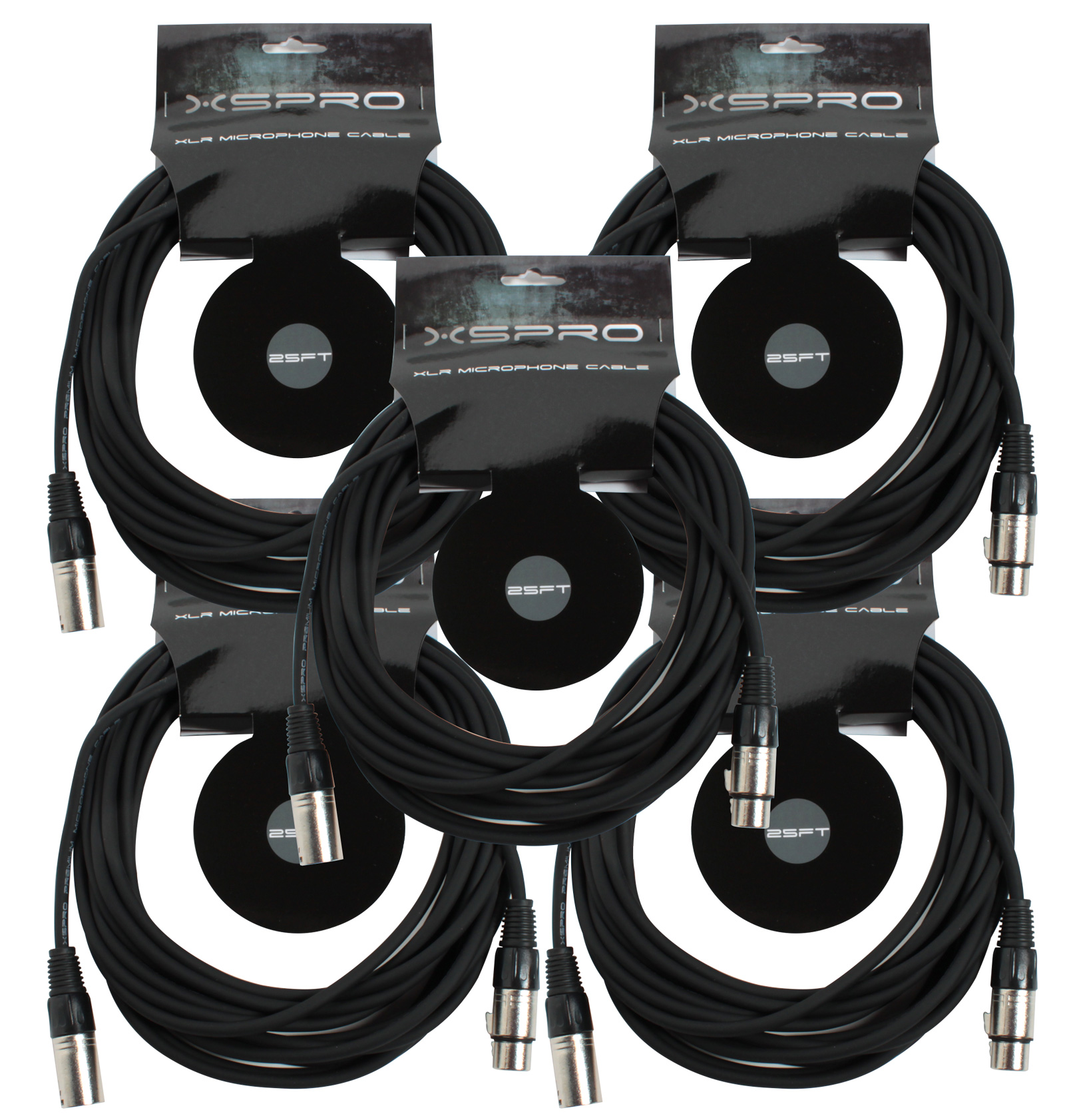 XSPRO XSM-25 5 Pack 25' Ft Foot Shielded Audio XLR Mic Microphone Cable XSPRO XSM-25 5 Pack 25' Ft Foot Shielded Audio XLR Mic Microphone Cable