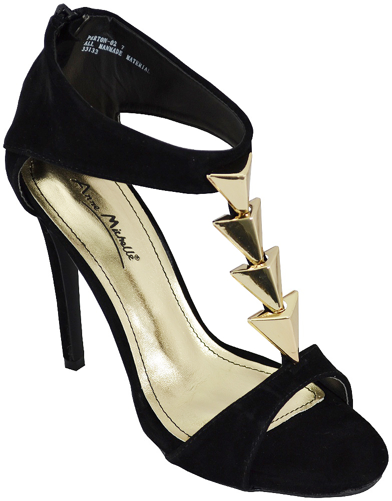 ANNE MICHELLE Women's Perton-02 Black Faux Suede Dress Sandals ANNE MICHELLE Women's Perton-02 Black Faux Suede Dress Sandals