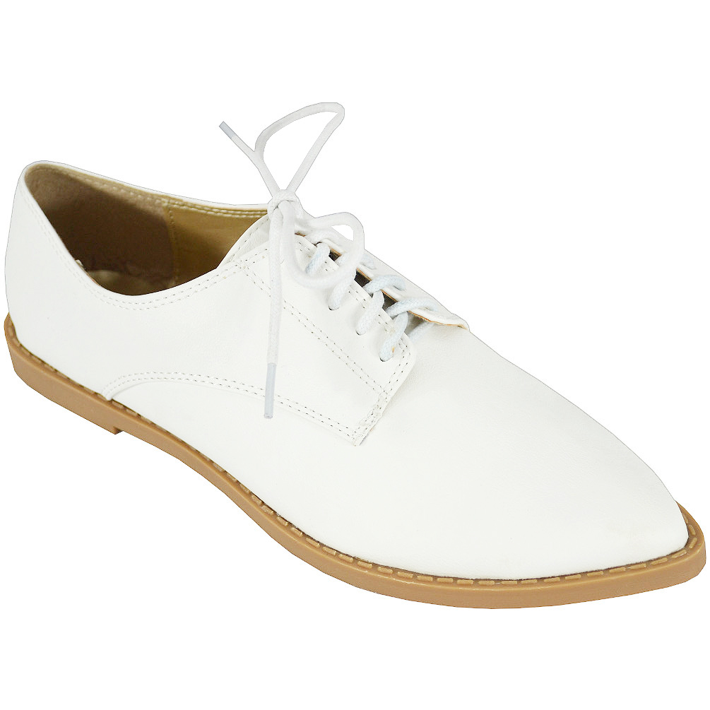 Yoki Women's Jimmy White Lace Up Casuals Yoki Women's Jimmy White Lace Up Casuals