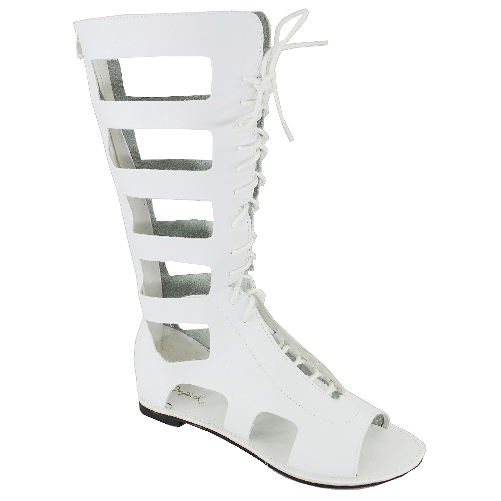 Qupid Women's Athena-741 White Lace Up Gladiator Knee High Flat Sandal Qupid Women's Athena-741 White Lace Up Gladiator Knee High Flat Sandal