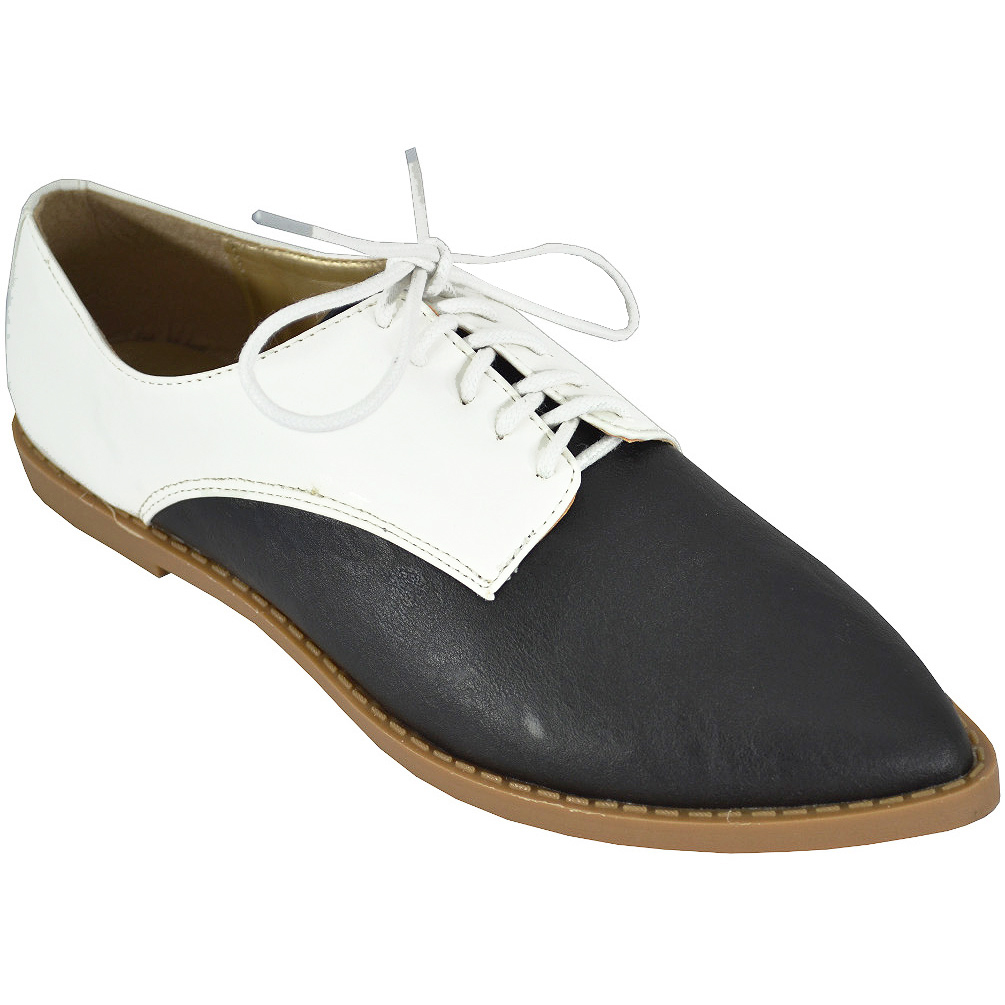 Yoki Women's Jimmy-12 Black White Lace Up Casuals Yoki Women's Jimmy-12 Black White Lace Up Casuals
