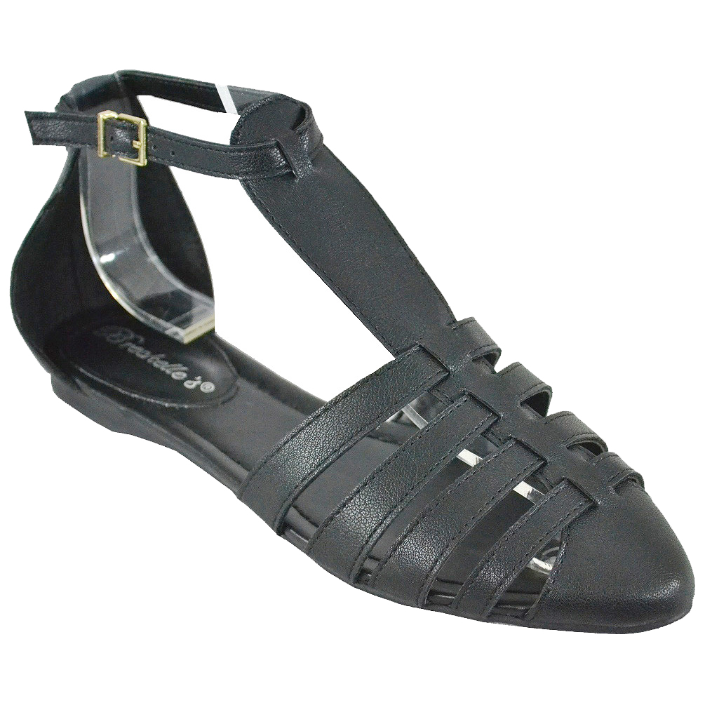 Breckelle Women's Donna-31 Black Pointed T-Strap Sandal Breckelle Women's Donna-31 Black Pointed T-Strap Sandal