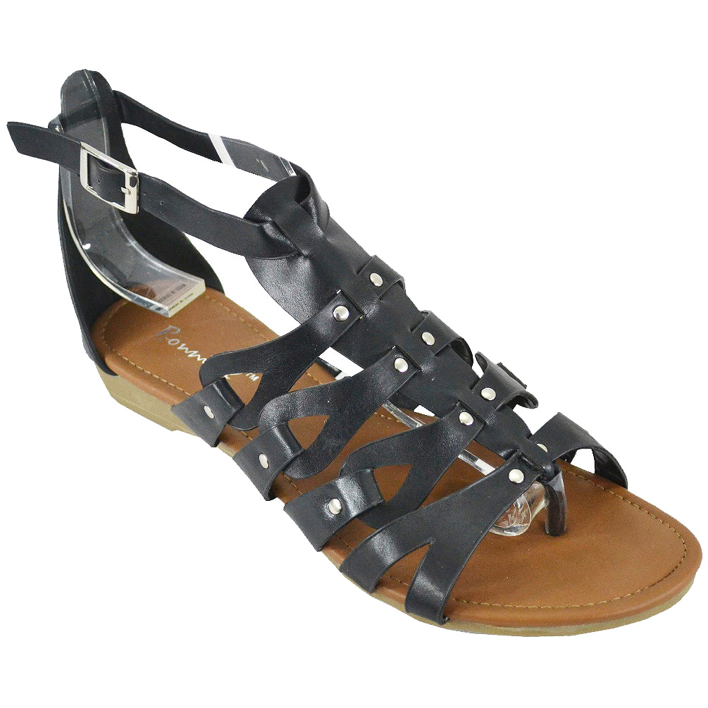 BONNIBEL Women's Delphi-1 Black Open Toe Strappy Ankle Gladiator Sandals BONNIBEL Women's Delphi-1 Black Open Toe Strappy Ankle Gladiator Sandals