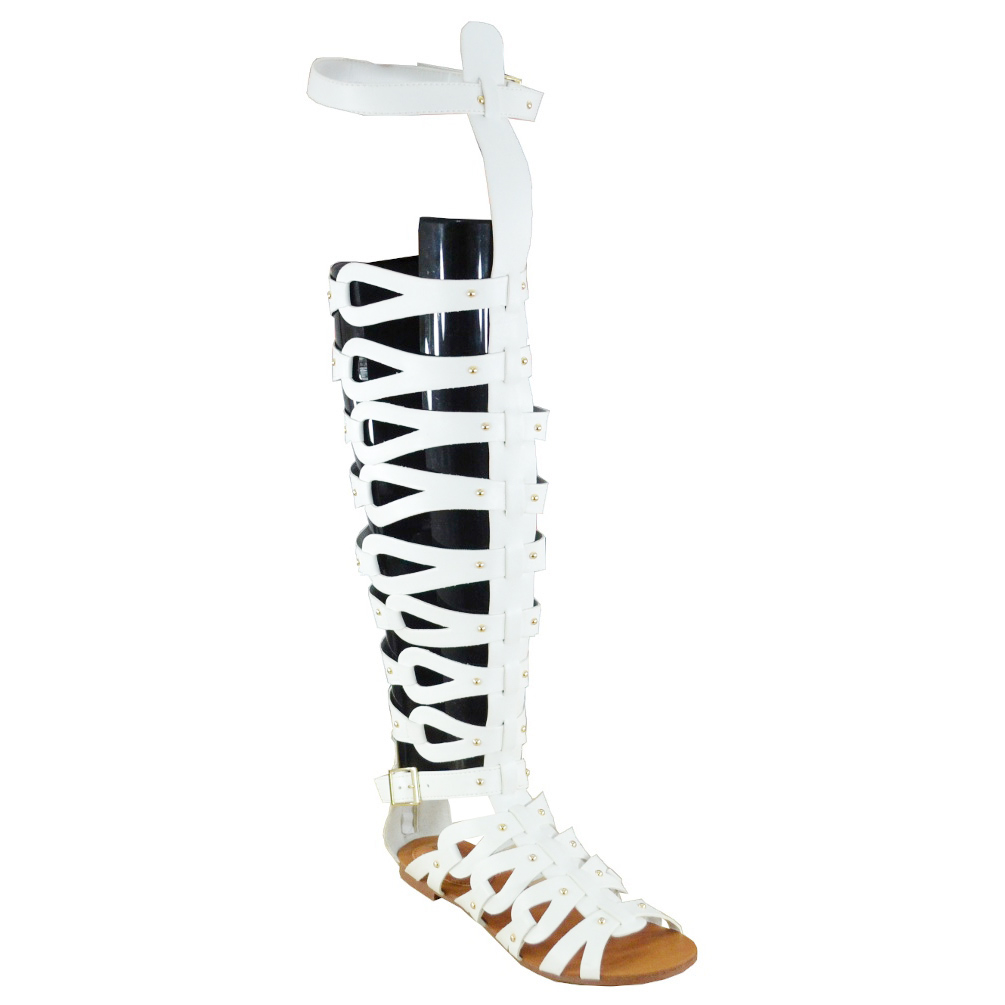 Breckelle Women's Solo-11 White Over-the-Knee Gladiator Flat Sandal Breckelle Women's Solo-11 White Over-the-Knee Gladiator Flat Sandal