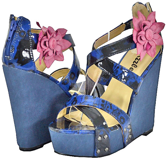Pazzle Women's Flower-01 Blue Wedge Sandals Pazzle Women's Flower-01 Blue Wedge Sandals