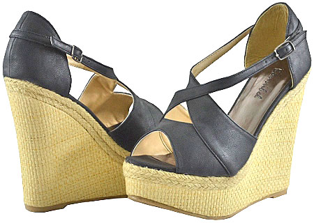 BONNIBEL Women's Queenie-2 Black Wedge Sandals BONNIBEL Women's Queenie-2 Black Wedge Sandals