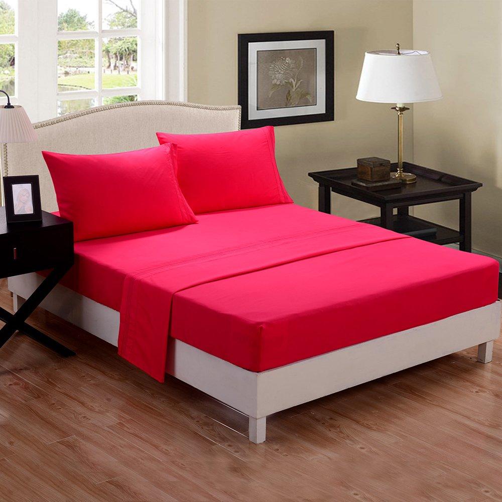 Deep Pockets 4PC Bed sheet set, Hot Pink, Queen Size