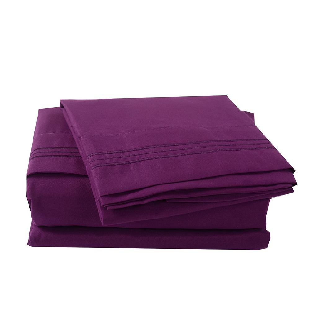 Thickened Super Warm 6PC Bed Sheet Set, King size, Deep Pockets, Easy Care - Purple