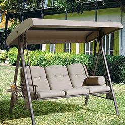 Swings On 3 Persons Kmart Abba Patio 3 Seat Outdoor Swing In Taupe With Adjule Canopy And Steel Frame