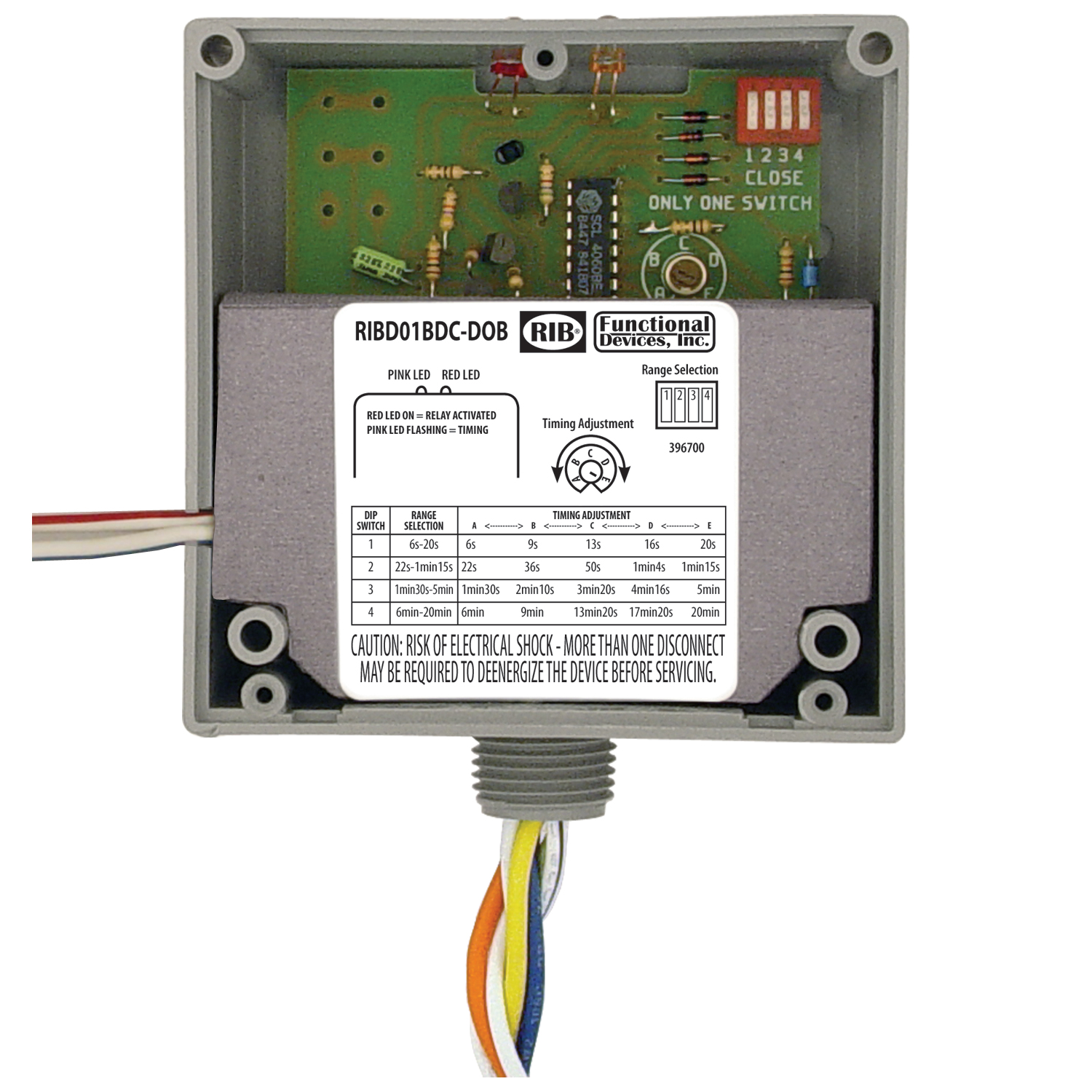Functional Devices (RIB) RIBD01BDCDOB Enclosed Time Delay on Break Relay, CL 2 Dry Contact,120Vac, 20A SPDT