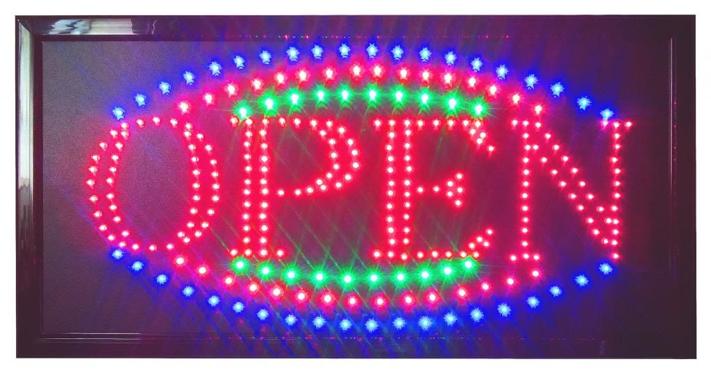 3 colors Large 12"x23" Animated LED Neon Light Open Sign 2 On/Off Switches Chain