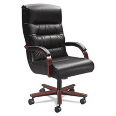 La-Z-Boy Contract * Horizon Collection Executive High Back Chair, Black Leather/Mahogany La-Z-Boy Contract * Horizon Collection Executive High Back Chair, Black Leather/Mahogany