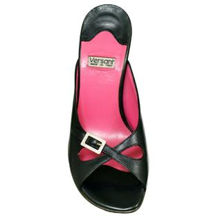 Versani 390 Leather Slide Sandal W/Rhinestone Buckle Womens Shoes Black Size 7 Versani 390 Leather Slide Sandal W/Rhinestone Buckle Womens Shoes Black Size 7