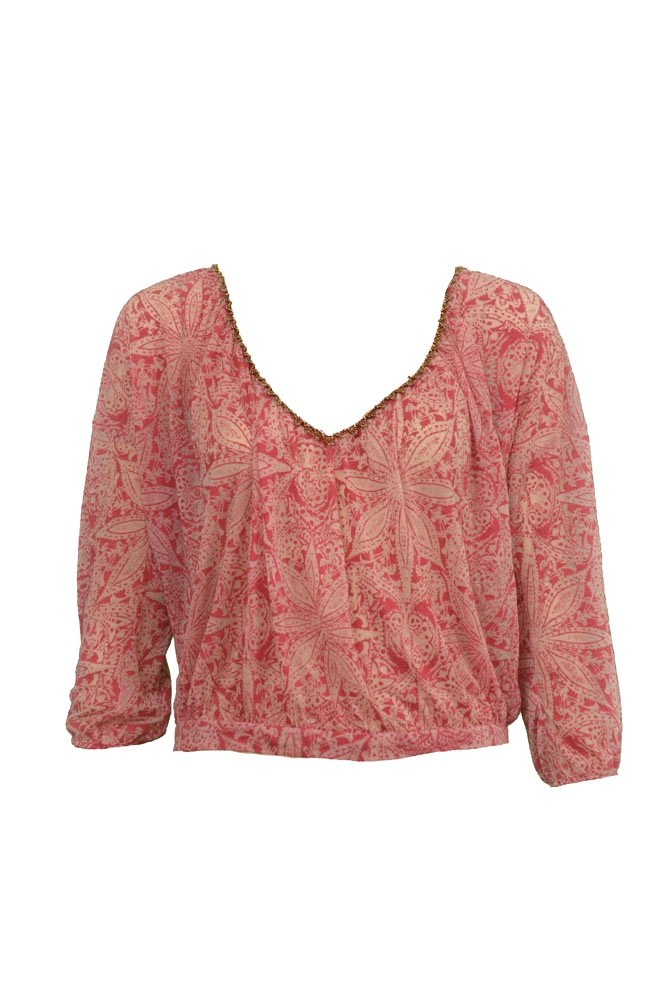 Free People F687U084 Printed 3/4 Beaded Blouse Womens Shirts Red Size S ~ at Sears.com
