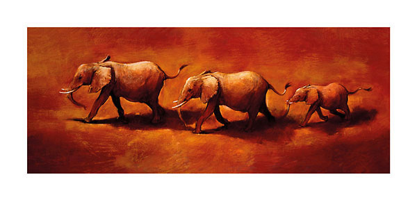 Three African Elephants by Sanders Landscapes Animals Print Poster 39.25x19.75