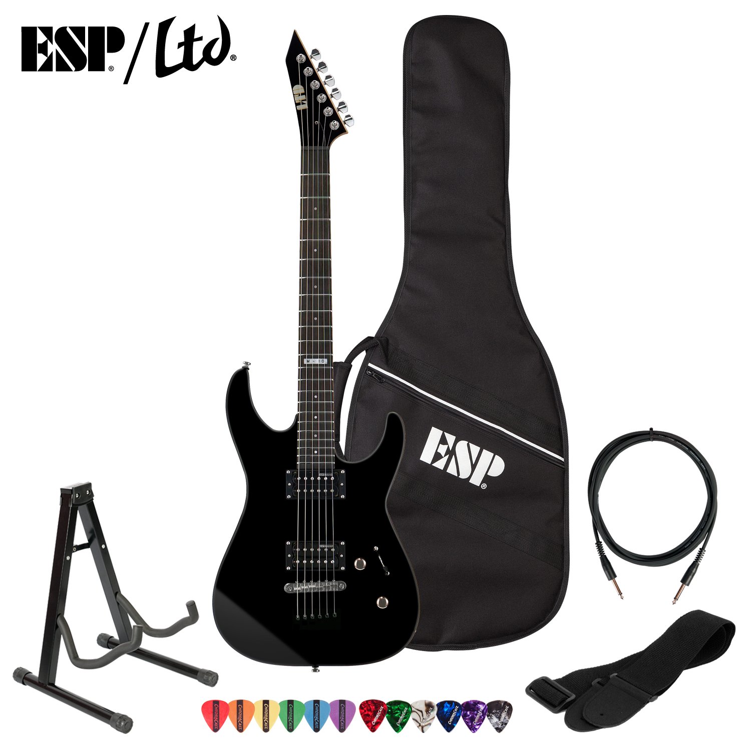 ESP LTD M10KIT-BLK Electric Guitar with 10' Cable, Strap, Stand, ChromaCast Pick Sampler & ESP Gig Bag at Sears.com