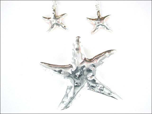 Trendy Silvertone Hammer Texture Starfish Fashion Jewelry Pendant Set Trendy Silvertone Hammer Texture Starfish Fashion Jewelry Pendant Set