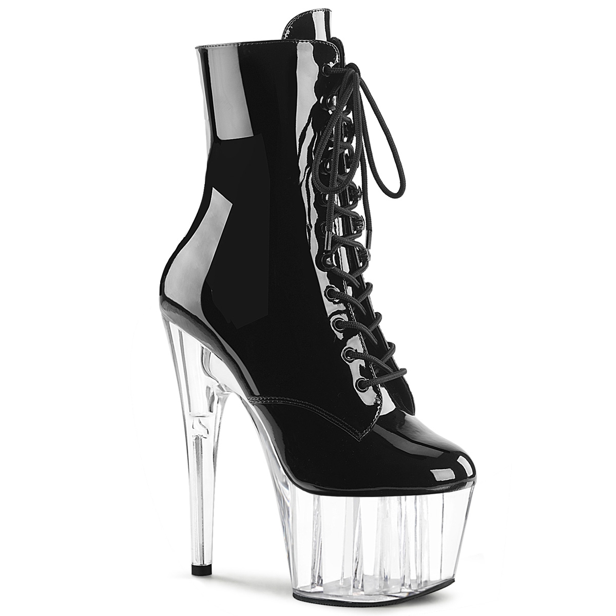 PLEASERs 6 1/2 inch Stiletto Heel Lace-Up Platform Ankle Boot, Side Black Patent /Clear at Sears.com