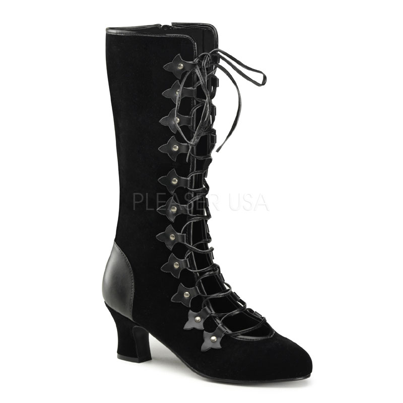 PLEASERs 2 1/2 inch Heel, Open Front Lace Up Calf Boot with Inner Side Zip Black Velvet-Pu at Sears.com