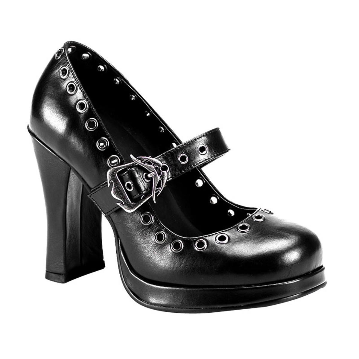 PLEASERs Maryjane Mini Platform with Adjustable Skull Buckle Strap Black Faux Leather at Sears.com