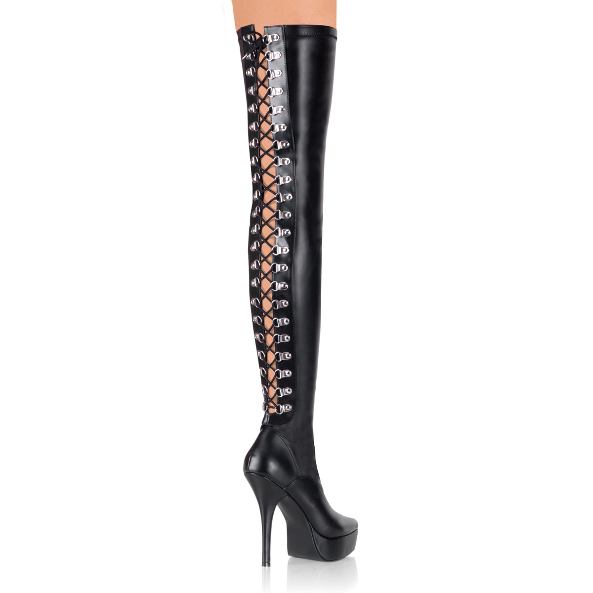 PLEASERs 5 1/4 inch Back Lace-Up Stretch Platform Thigh Boot Black Stretch Faux Leather at Sears.com