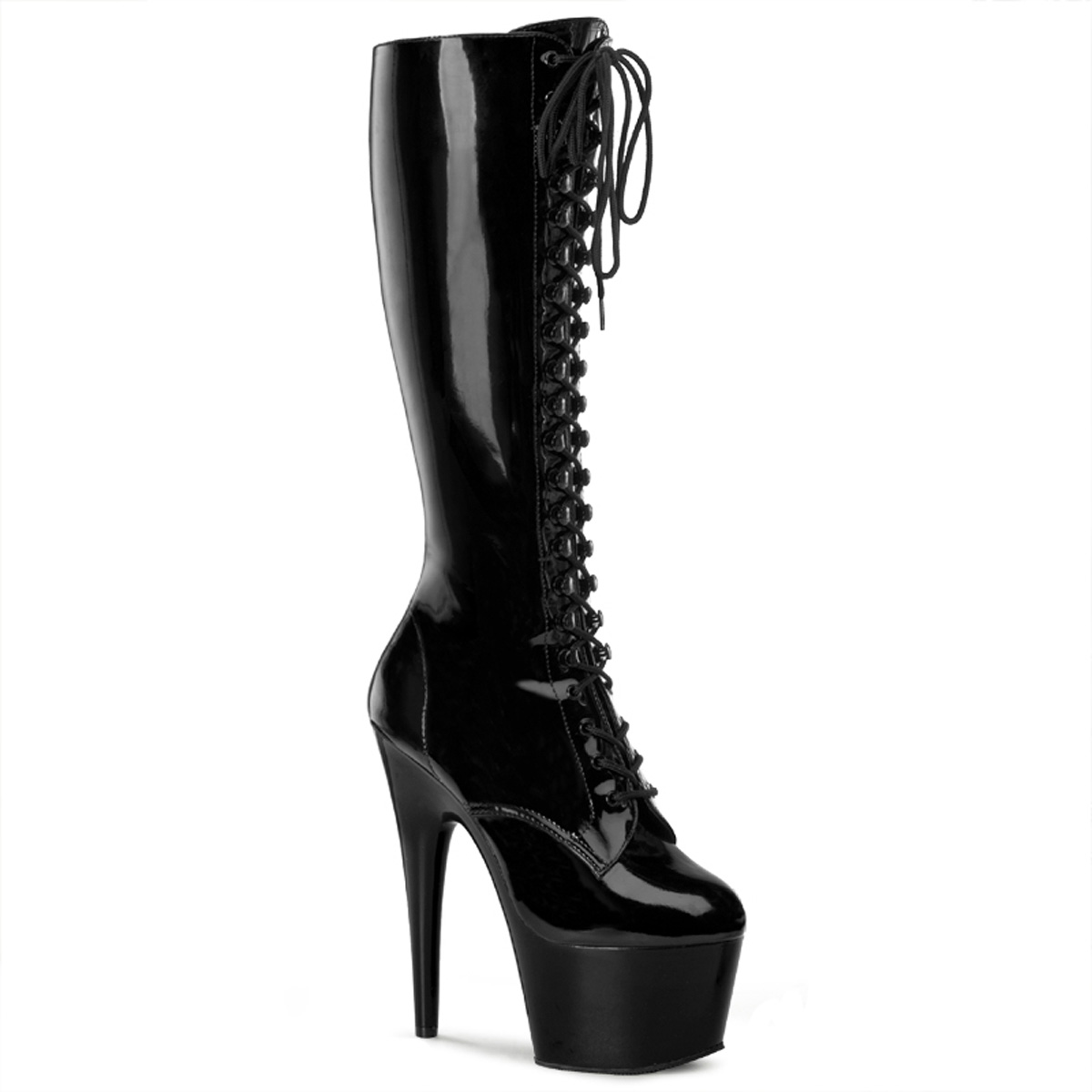 PLEASERs 6 1/2 inch Lace-Up Stretch Platform Knee Boot, Side Zip Black Stretch Patent /Black at Sears.com