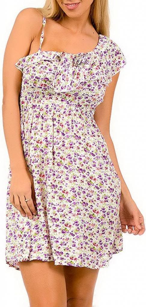 Womens Floral Print One Shoulder Summer Dress
