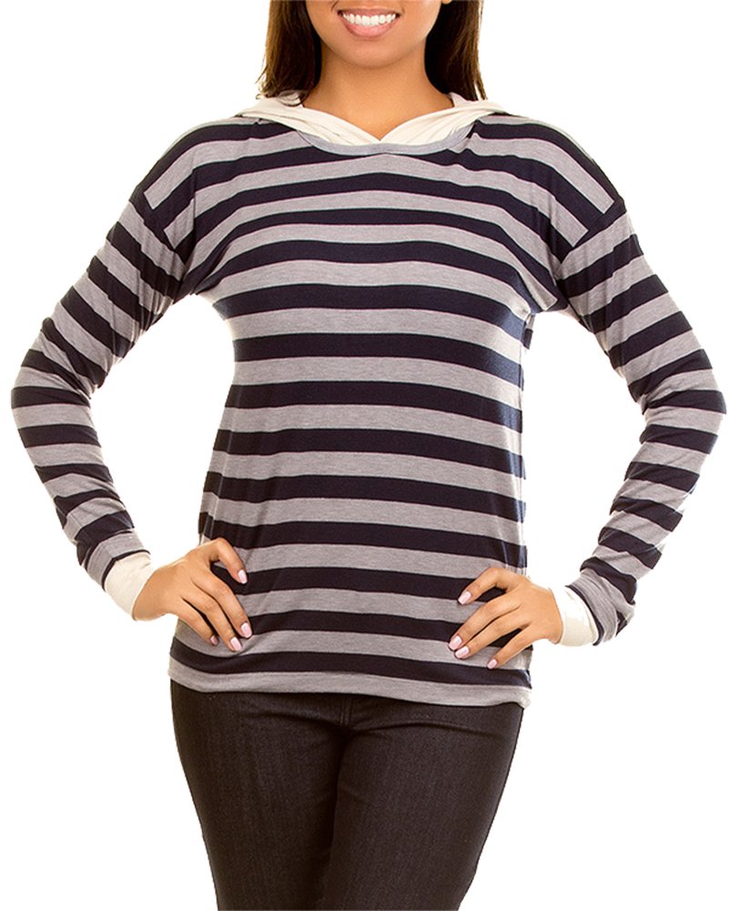 Derek Heart Womens Long Sleeve Stripe Navy Top w/Hood at Sears.com