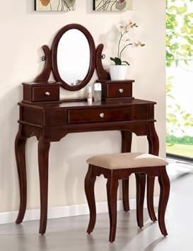 Sophia's Galleria 2PC Bedroom Makeup Vanity Table Set With Vanity Stool, Mirror And Storage Drawers In Cherry Wood Finish at Sears.com