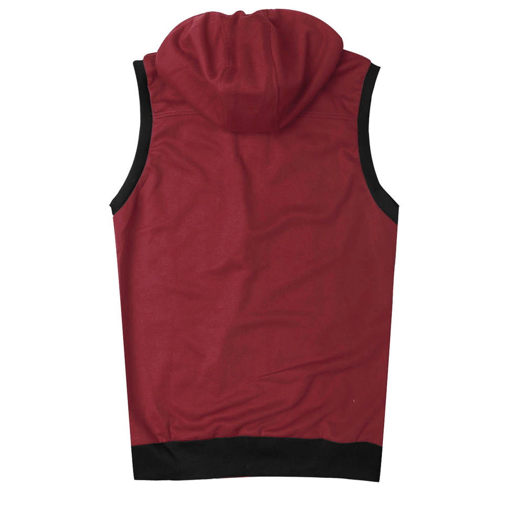 Unique Bargains Men's Red Zip Closure Drawstring Zipper Decor Hooded Vest (Size M / 40)